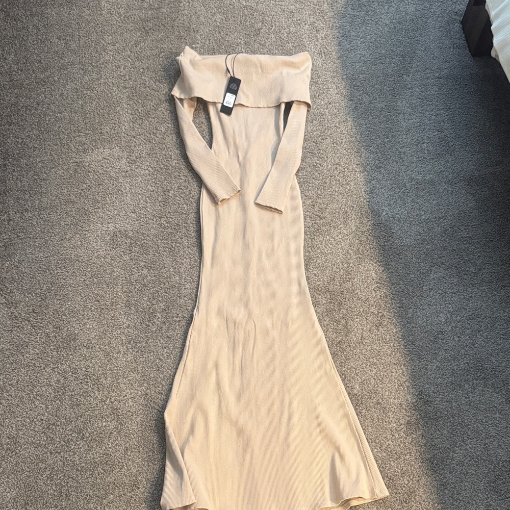 Elegant Cream Off-Shoulder Dress